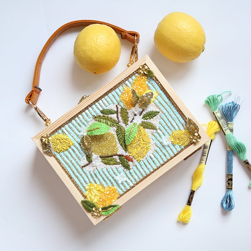 Tambour Embroidery Craft Kits-Lemon Wood Bag